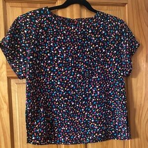 Vintage 80’s Impressions Confetti Black Short Sleeve Blouse w/Shoulder Pads